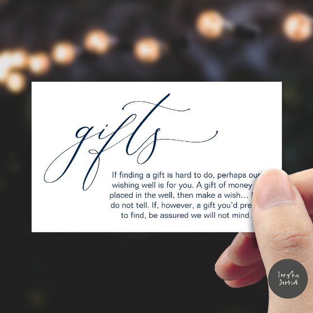 Cartão De Informações Uma Nota Sobre Presentes, Poço de Desejos para Lua (Honeymoon Fund Wishing Well, Wish, A Note On Gifts Enclosure Card in Navy Blue)