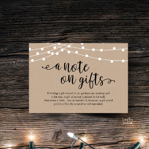 Cartão De Informações Uma Nota Sobre Presentes Rustic Wedding Kraft Luze