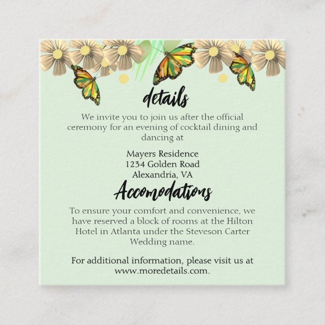 Cartão De Informações Uma Pequena Borboleta Está No Caminho (Frente)