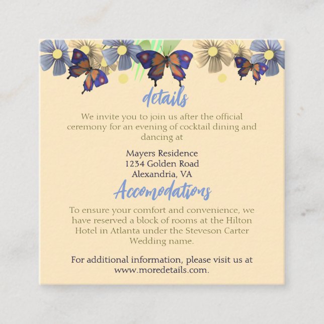 Cartão De Informações Uma Pequena Borboleta Está No Caminho (Frente)