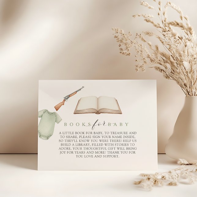 Cartão De Informações Uma pequena caça está a caminho baby shower. (a little hunter is on the way baby shower books for baby card)