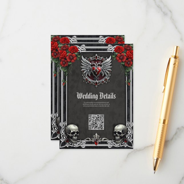 Cartão De Informações Uma simbiose gótica, coração e caveiras elegantes (Frente/Verso In Situ)