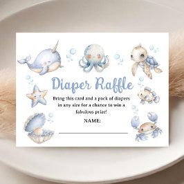 Cartão De Informações Under The Sea Ocean Baby Shower Blue Diaper Raffle