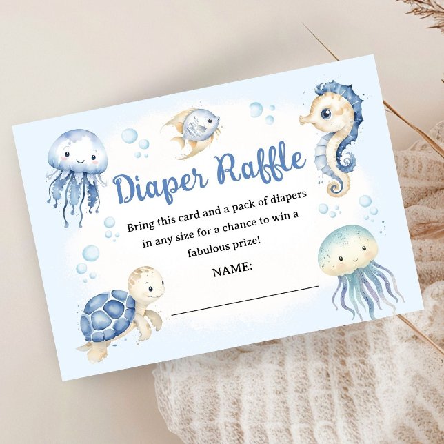 Cartão De Informações Under The Sea Ocean Baby Shower Boy Diaper Raffle (Criador carregado)