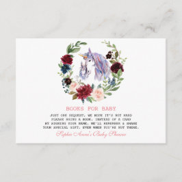 Cartão De Informações Unicorn Burgundy Flowers Livros Para Chá de fralda