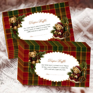 Cartão De Informações Ursa de Natal Fralda Sorteio Tartan Xadrez