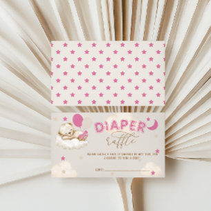 Cartão De Informações Ursinho Balões Cor-de-Rosa Diaper Raffle