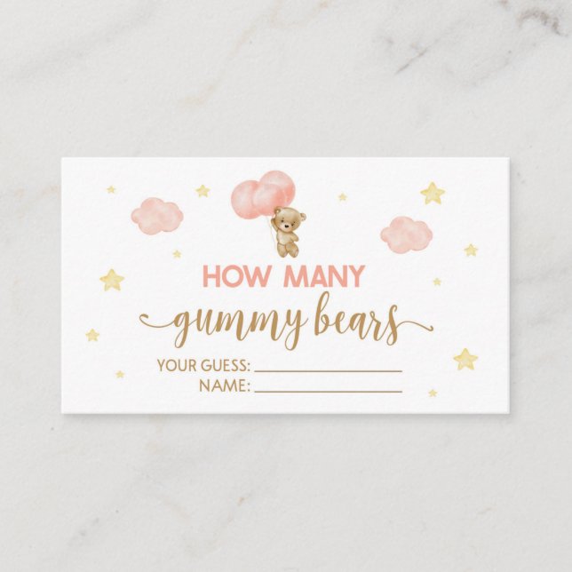 Cartão De Informações Ursinho chá de fraldas Quantas Ursinas de Goma (Frente)