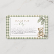 Ursinho Sage Verde Xadrez Livros para Chá de Bebê
