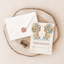 Cartão De Informações Urso Balão de Espera Gêmeos Fralda Azul Raffle