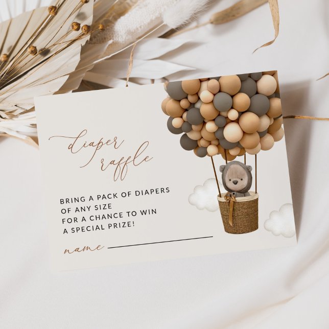 Cartão De Informações Urso, Balões Marrons, Fralda-Chá de fraldas Raffle (Criador carregado)