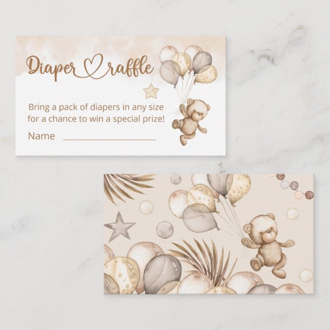 Cartão De Informações Urso Bebê Fralda Chá de fraldas Raffle (Frente/Verso)