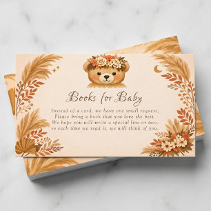 Cartão De Informações Urso Boho Teddy Outono Pampas Livros para Bebê