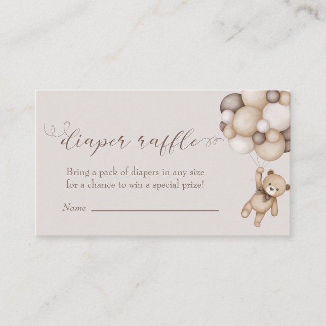 Cartão De Informações Urso Bonito com Fralda de Balões (Frente)