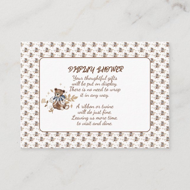 Cartão De Informações Urso Castanho de Teddy É Um Menino! Chá (Frente)