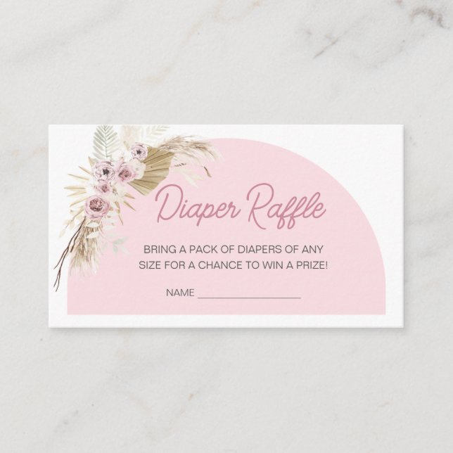 Cartão De Informações Urso Chá de fraldas de Espera Rosa Boho Fralda Raf (Frente)