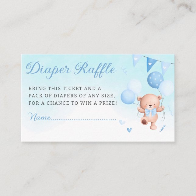 Cartão De Informações Urso-de-água-pintada Bilhetes de fralda azul (Frente)