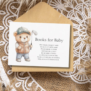 Cartão De Informações Urso de Golfe Deixa Livros de Festa de Bebê para B