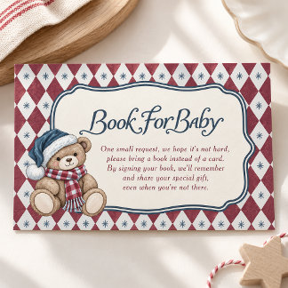Cartão De Informações Urso de Natal Livro para Bebê Menino Préppy