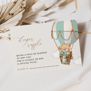 Cartão De Informações Urso de Pelúcia, Balão de Ar Quente Verde, Sorteio