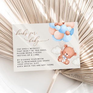 Cartão De Informações Urso de Pelúcia, Balões Azuis, Livros Para Bebê