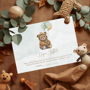 Cartão De Informações Urso de Pelúcia Marrom Verde Balões Bebê