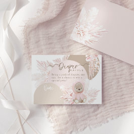 Cartão De Informações Urso de Pelúcia Moderno Bebe Menina Chá de Fraldas