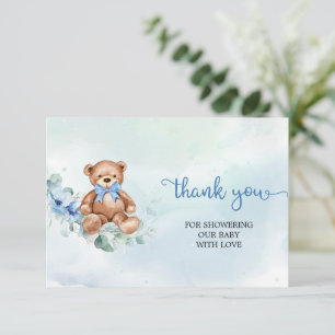 Cartão De Informações Urso De Teddy Azul Rústico, Russo Obrigado