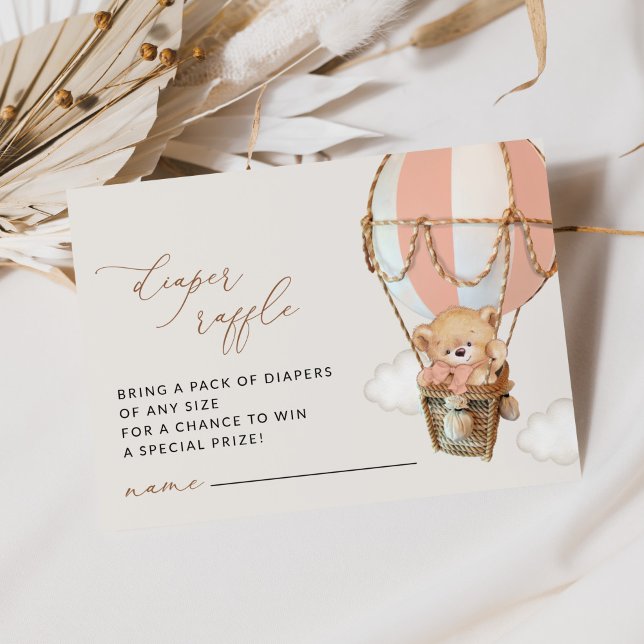 Cartão De Informações Urso de Teddy, Balão de Ar Quente Rosa, Fralda Raf (Criador carregado)