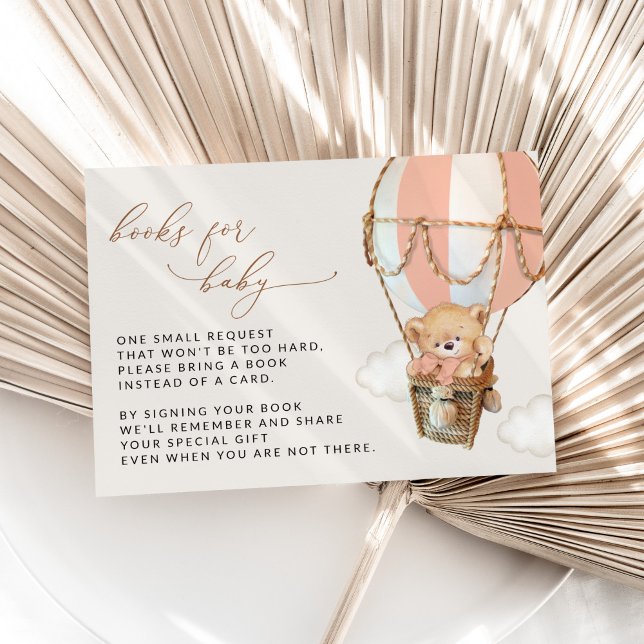 Cartão De Informações Urso De Teddy, Balão De Ar Quente Rosa, Livros Par (Criador carregado)