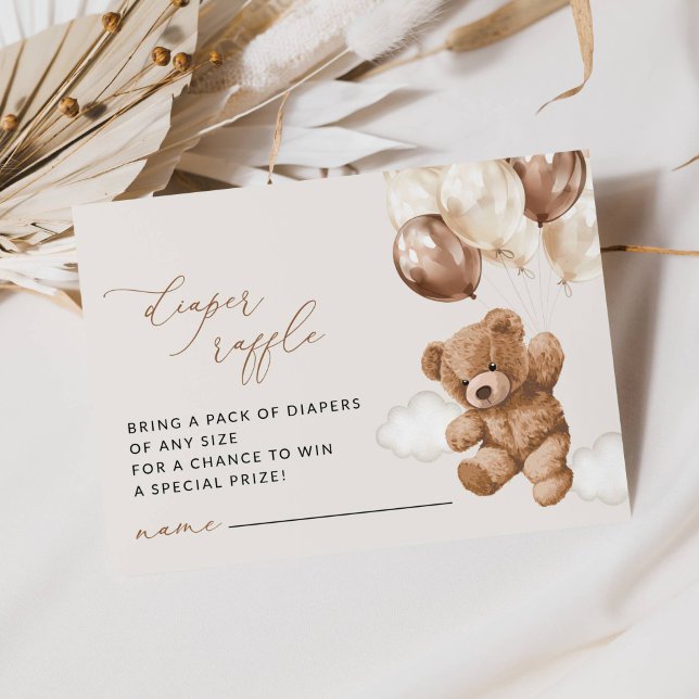 Cartão De Informações Urso de Teddy, Balões Marrons, Raffle Fralda (Criador carregado)