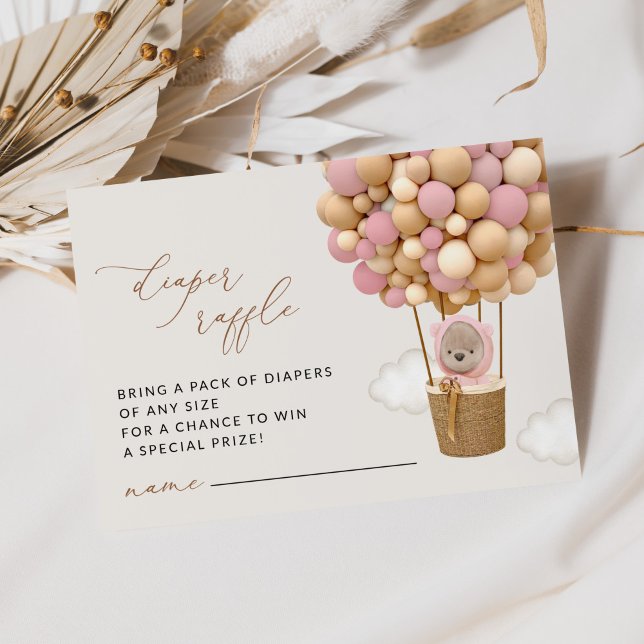 Cartão De Informações Urso de Teddy, Balões Rosa, Raffle Fralda (Criador carregado)