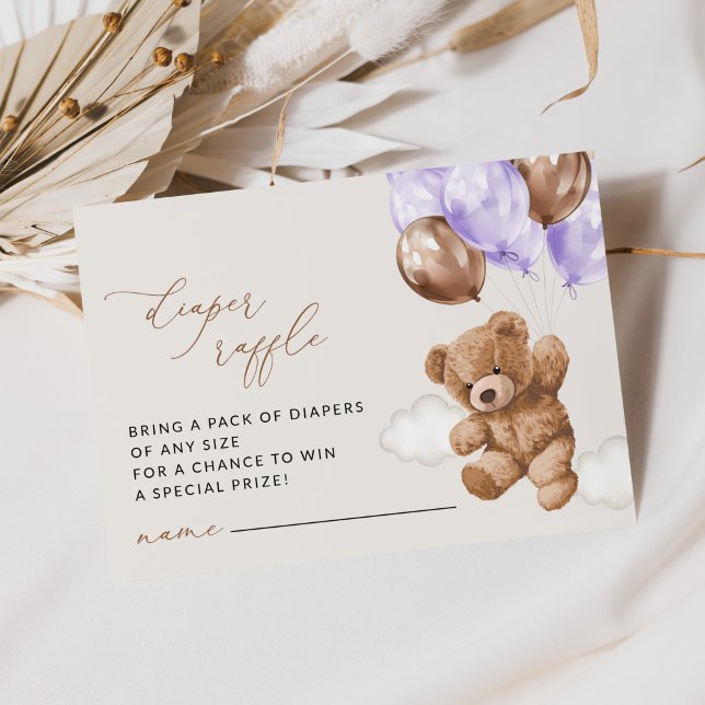 Cartão De Informações Urso de Teddy, Balões Roxos, Raffle Fralda (Criador carregado)