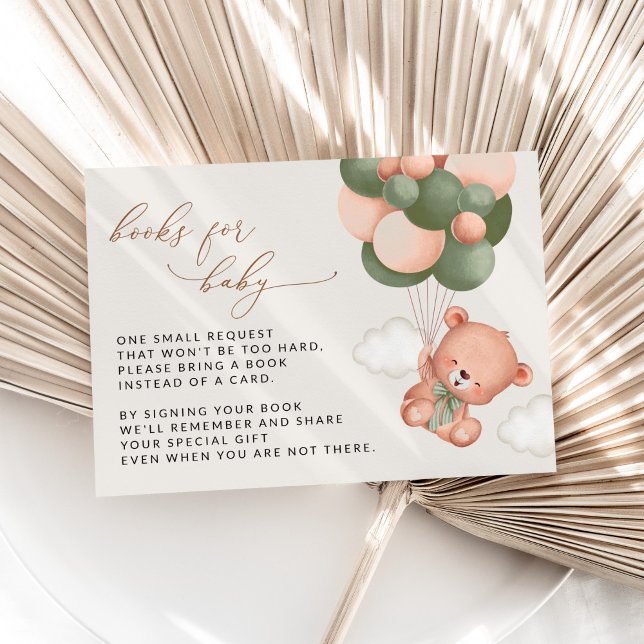 Cartão De Informações Urso De Teddy, Balões Verdes, Livros Para Bebê (Criador carregado)