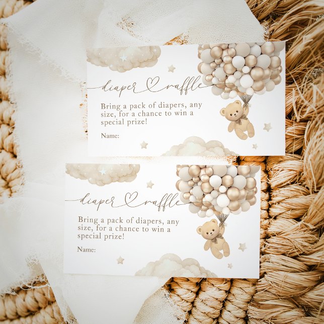 Cartão De Informações Urso de Teddy com Balões Chá de fraldas Neutro (Criador carregado)