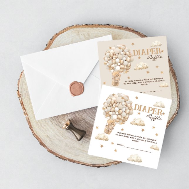 Cartão De Informações Urso de Teddy Com Balões Neutros - Fralda Raffle (Criador carregado)