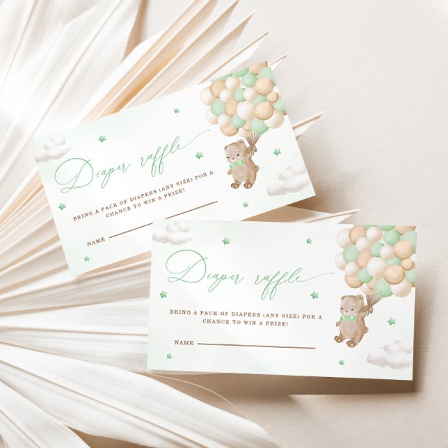Cartão De Informações Urso de Teddy com Fralda de Balões Verdes Raffle (Criador carregado)