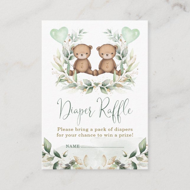 Cartão De Informações Urso de Teddy Gêmeos Greenerados Fralda Dourada Ra (Frente)