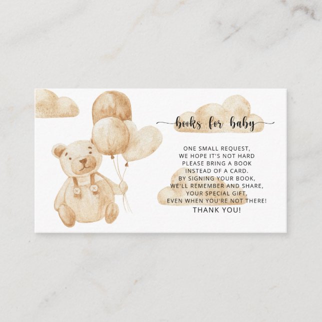 Cartão De Informações Urso em balões livros para ingresso de bebê (Frente)