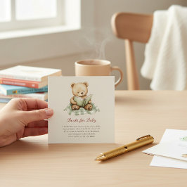 Cartão De Informações Urso Fofo Lendo Livro Pedido de Livro para Chá de