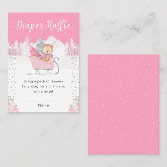 Cartão De Informações Urso Inverno - Fralda Rosa (Frente/Verso)