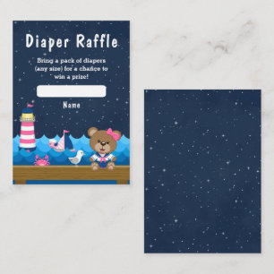 Cartão De Informações Urso Menina Náutica Rosa e Azul Marinho Rifas de F
