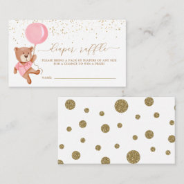 Cartão De Informações Urso Rosa Com Fralda De Balão Com Bilhete Raffle