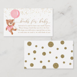 Cartão De Informações Urso Rosa-Rosa com Livros de Balões para Bebê