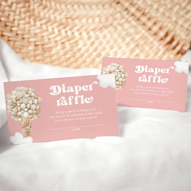 Cartão De Informações Urso Rosa-Rosa Fralda-Chá de fraldas Raffle (Criador carregado)