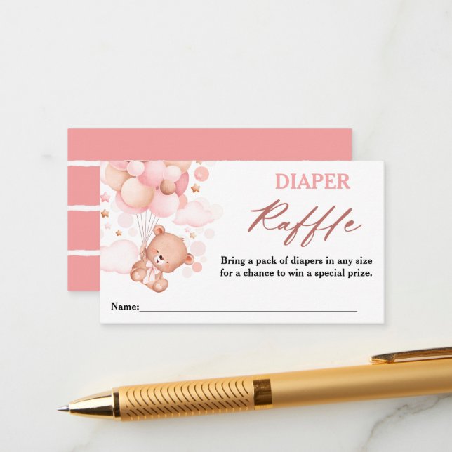 Cartão De Informações Urso Rosa Rosa-Rosa-Fralda Raffle (Frente/Verso In Situ)