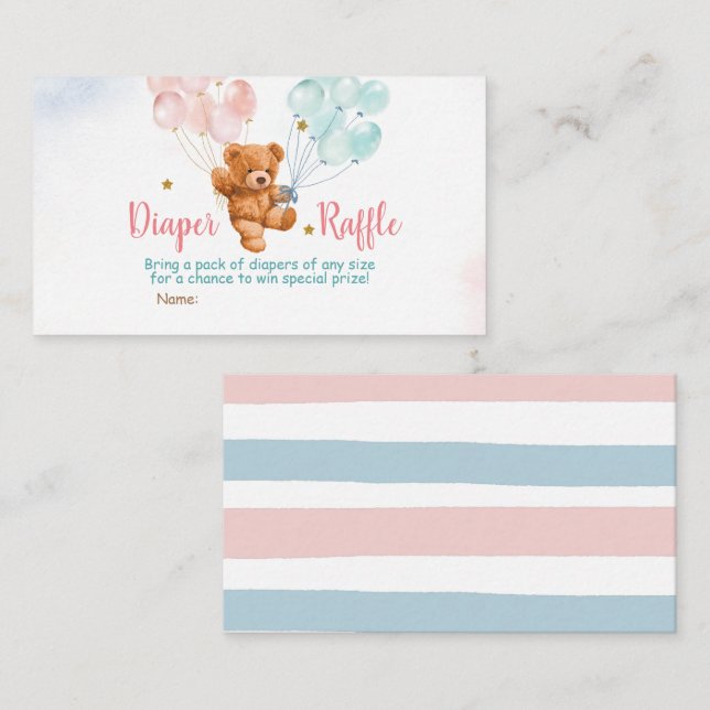 Cartão De Informações Urso Sexo Revelar Fralda Raffle Balão (Frente/Verso)