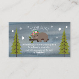 Cartão De Informações Urso Sonolento Estrelas Aquarela Fralda Floral Raf