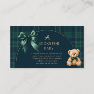Cartão De Informações Urso Teddy Chique Livros Xadrez Verde para Bebê