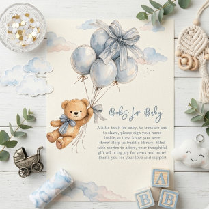 Cartão De Informações Urso Teddy Fofo Balões Azuis Nuvens Bebê Menino